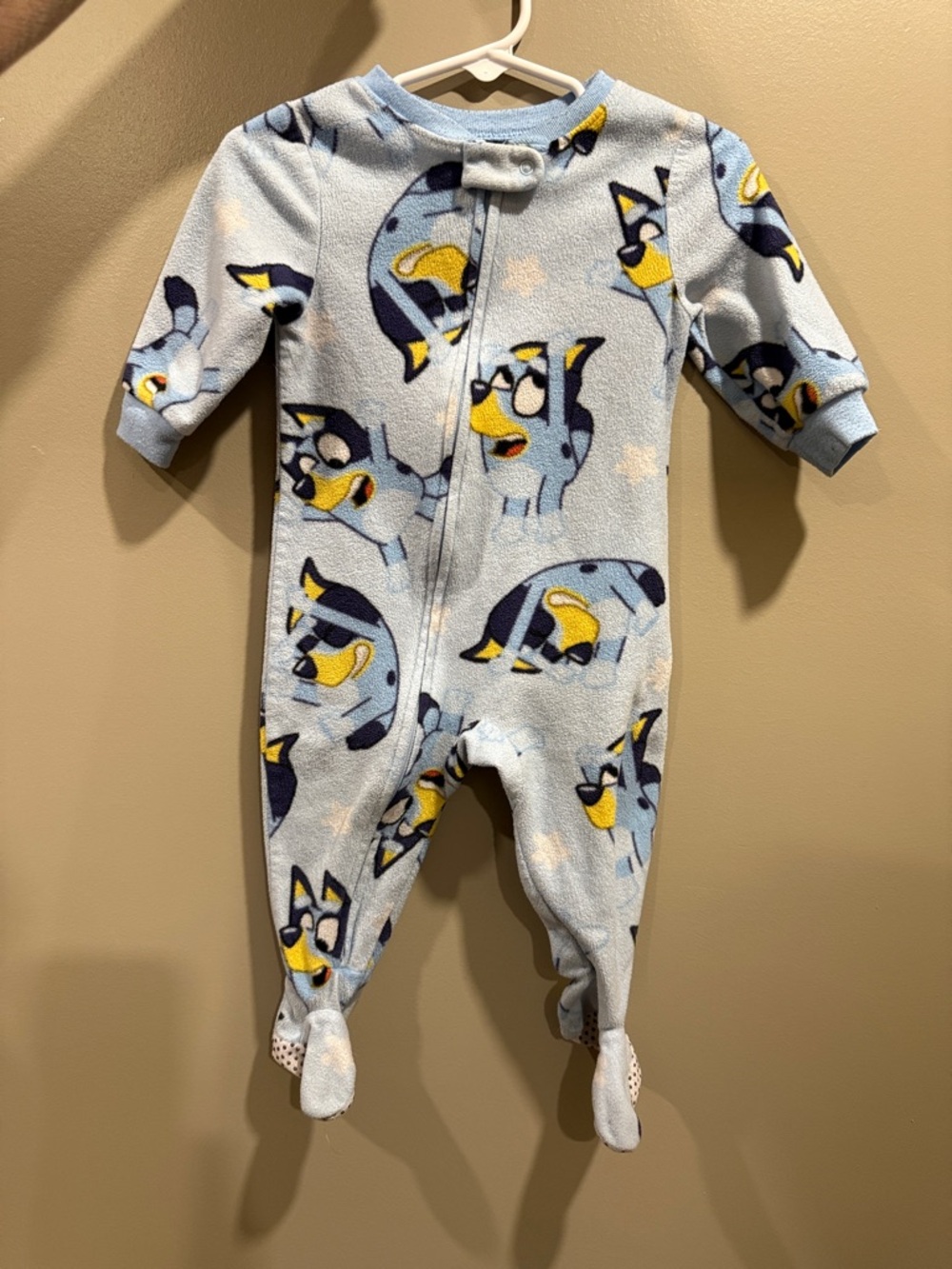 Blue Penguin Print Fleece Footed One-Piece for Kids